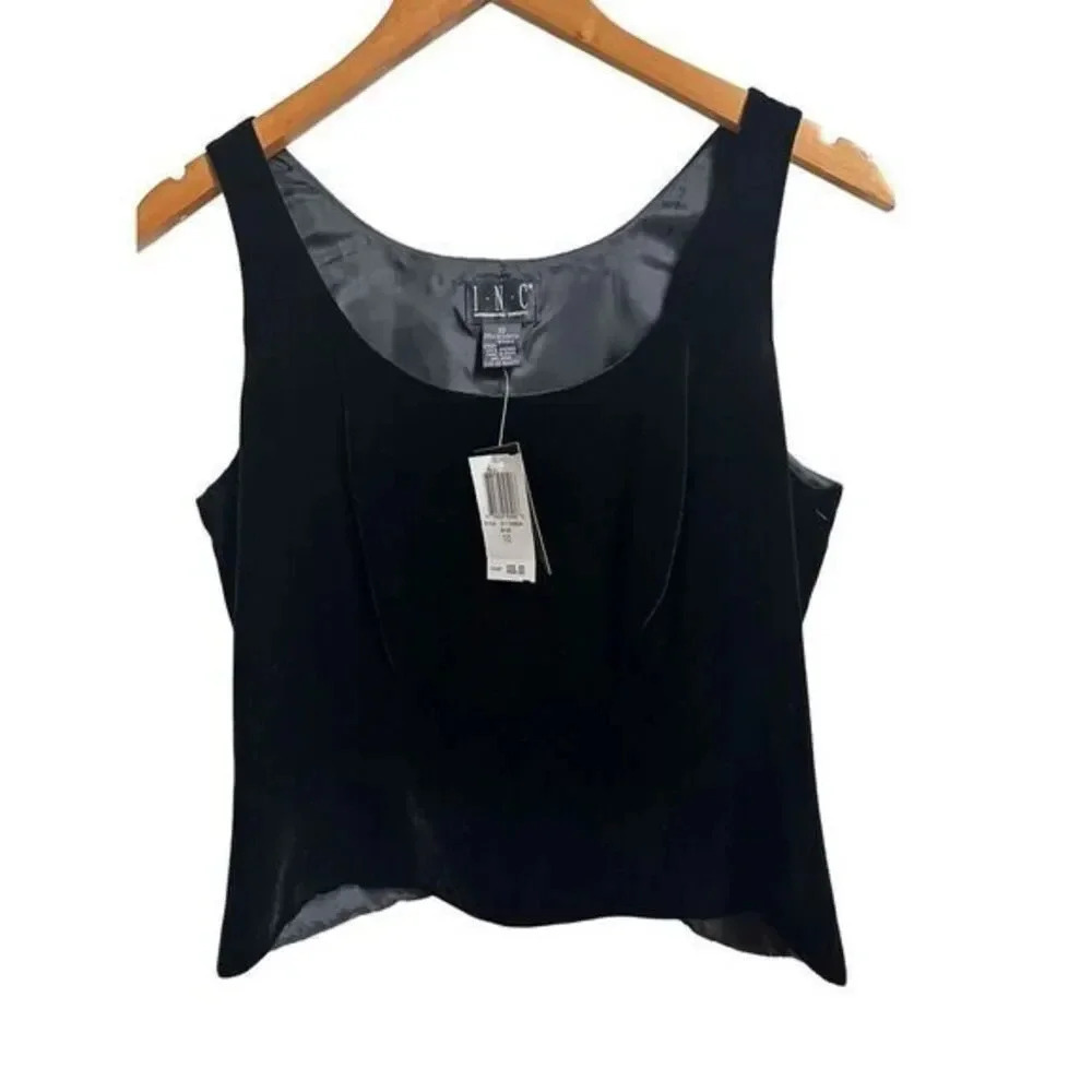 INC International Concepts Black Suede Blouse Size 10 NWT